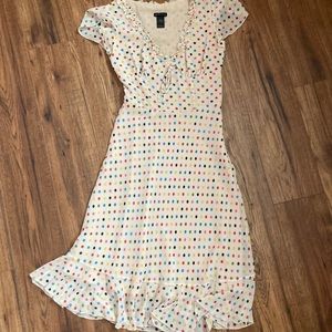 1950s style rainbow polkadot dress